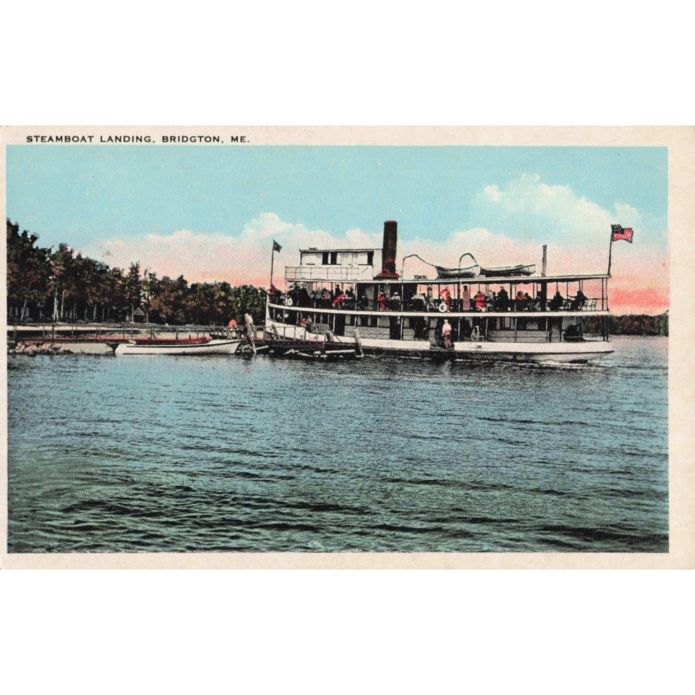 Vtg Steamboat Landing Bridgton Maine ME Passenger Steam Boat Postcard